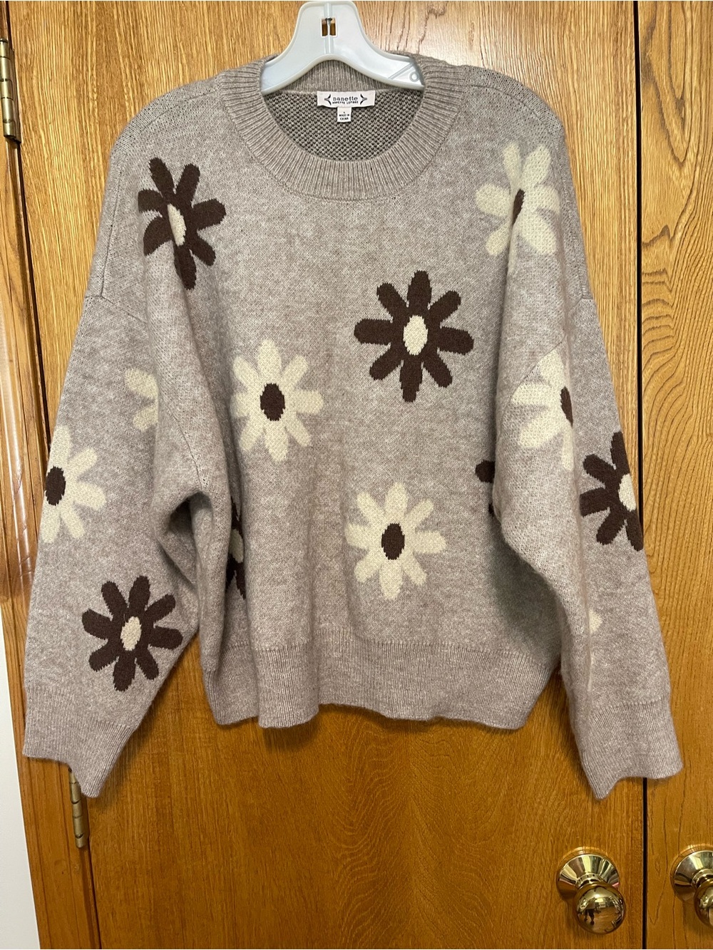 Nannette Zepore wool blend Cozy Floral Crewneck Sweater - Gray/Brown